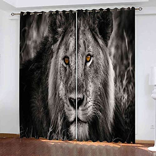 Blickdicht Blackout Vorhang Mit Ösen Schalldämmend Gardinen Polyester 3D Bedruckt Tierischer Löwe Für Wohnzimmer Schlafzimmer Kinder Oder Babyzimmer 140(B)X160(H) Cm - Bedruckte Verdunkelungsvorhänge