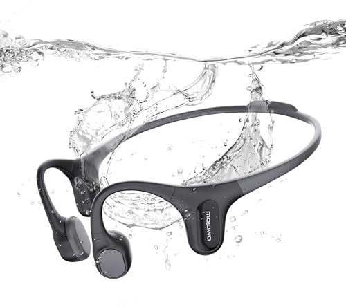 mojawa Run Plus Bone Conduction Sports Headphones, Open-Ear, Bluetooth 5.2, 32GB MP3, IP68 Waterproof, Noise-Cancelling Mic, for Swimming, Running, Cycling, Hiking, Surfing, Gym, and Workout, Black