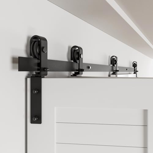 BONIKLUBA 48 Bi-Folding Sliding Barn Door Hardware Track Kit,Smoothly&Quietly,Side Mounted Black Roller,Easy Install,Door Not Included [Fit Four 11 Bifold Doors]