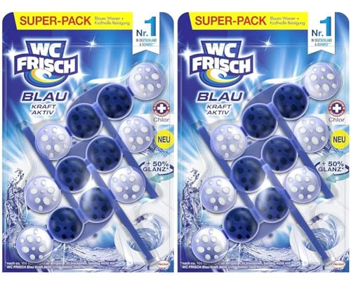 WC FRISCH Kraft Aktiv Blauspüler Chlor (150 g), WC Reiniger mit innovativer Geruchs-Stopp-Formel, Duftsteine für extra Frische und eine sichtbare Reinigung (Packung mit 2)