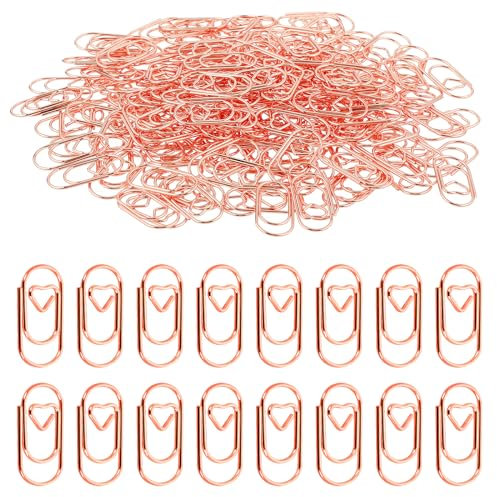 Jeffdad 200 Stück Büroklammern Herz, Aesthetic Büroklammern Set mit Transparentbox Büroklammern Motiv Metall Büroklammern Herz Gold für Büro Klassenzimmer Aktenklammer(Roségold)