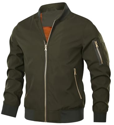 Hood Crew Giacca a vento da bomber da uomo, leggera, casual, elegante, con cerniera e tasche, L