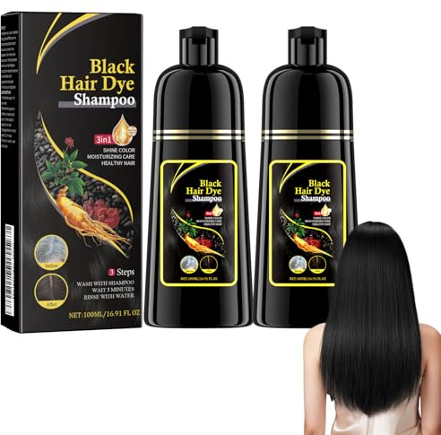 Dyceittdia 2pcs Champú Tinte Instantáneo 3 en 1 para Cabello Negro, Hidratación Capilar, Champú Limpiador y Reparador, Negro, 2pcs*100ml, hair4