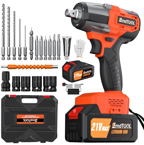 21V Cordless Impact Wrench, 3-in-1 Impact Gun Brushless, 1/2 Electric Wrench with 12 Bits for Unscrewing and Drilling, 3400RPM, 406ft lbs/550N.m with 4 Pcs Impact Sockets for Home, Car, DIY (3000mAh)
