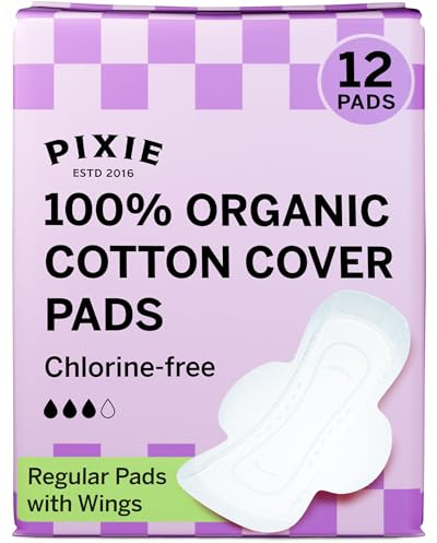 Pixie – Serviettes Hygiéniques en Coton Biologique pour Femmes – Ultra Fines avec Ailettes, Anti-Fuites et Respirantes – Compostables, Sans Parfum – Absorbance Normale – 12 Unités