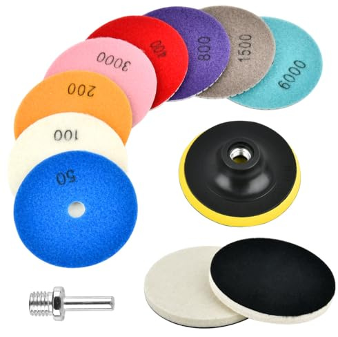 TIMESETL 4-inch Diamond Grinding & Polishing Kit for Stone, Marble, Tile - 11 Piece Set, 100mm Hand Grinder
