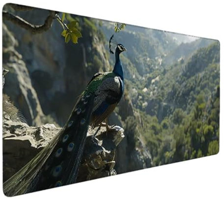 Tapis de Souris XXL 900x400 sous Main Bureau, Multifonction Mouse Pad pour Gamer, Tapis de Souris Ergonomique, Grand Tapis de Souris pour Les Jeux, Ergonomique, la Maison et Le Bureau Vert (Paon) T-1