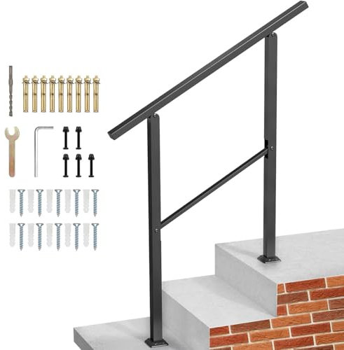 Handrails for Stairs Fit 2 to 3 Steps,Durable Metal Outdoor Handrails for Outside Steps,for Concrete Steps, Porch Deck Railing (Black, 2 to 3 Steps)