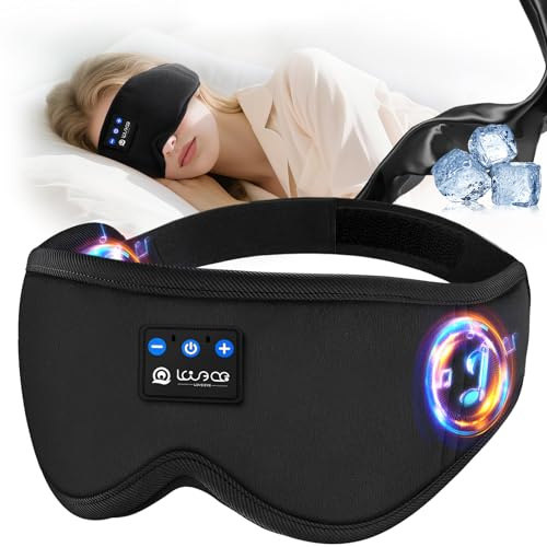LOVE EYE Sleep Mask with Bluetooth Headphones, 100% Blackout Eye Mask, 6A Ice Silk, Ultra Soft Breathable, Detachable Speakers, Zero Pressure Design, Washable Side Sleepers Travel, Ice Silk Black