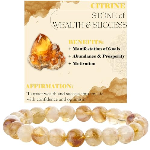 Bivei Citrin - Reichtum & Erfolg Perlenarmband für Frauen 8mm Semi Precious Natural Stone Stretch elastischen Schmuck Yoga Geschenke