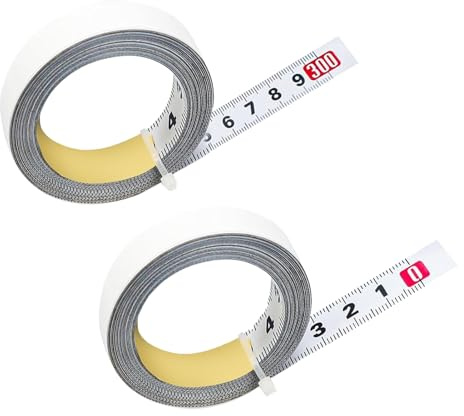 Lot de 2 mètres à ruban autocollants de 3 m, en acier au carbone, pour mesures, établis de travail, menuiserie, tables (métrique, 1 de gauche à droite, 1 de droite à gauche)