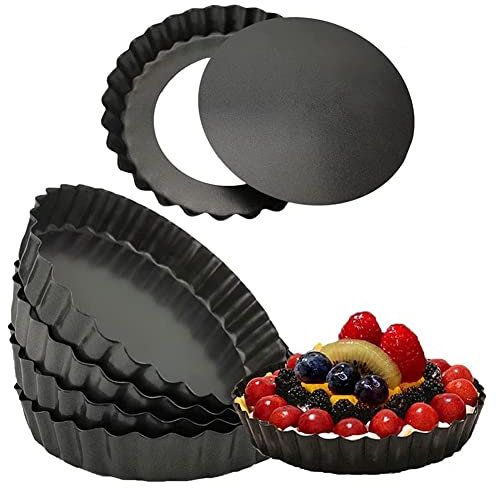Sreuyong 6 Pack 5 Inch Mini Tart Pans with Removable Bottom Round Nonstick Quiche Pan, Heavy Duty Fluted Side Pie Tart Molds