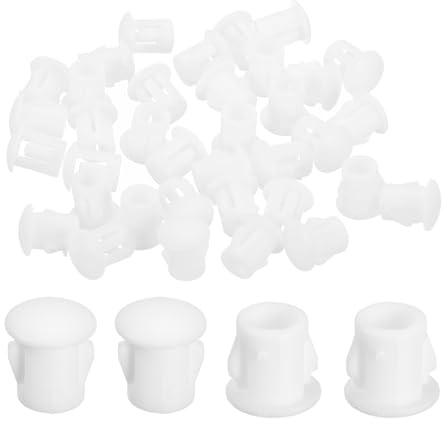 sourcing map 38Pcs 5mm(3/16) Nylon Hole Plugs, Flush Type Panel Round Snap in Fastener Knockout Locking Plugs for Furniture Insert End Caps Panels, White