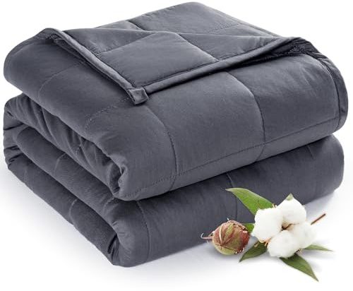 Sivio Weighted Blanket for Adults 100% Cotton, 60x80 Queen Size 15 lbs, Cooling Summer Heavy Blanket for Sleeping, Breathable Soft Blankets with Premium Glass Beads, Machine Washable, Dark Grey