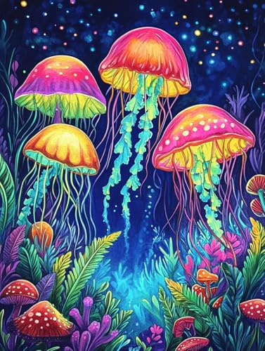 VAIIEYO 5D DIY Jellyfish Diamond Art Kits for Adults, Diamond Painting Animal, Diamond Painting Kit Full Drill Round Rhinestone Craft Canvas for Home Wall Decor Gift 12x16 inch/30x40 cm