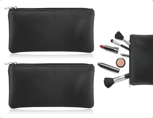 AOYEGIC 2 Stück Schminktasche,Leder Klein Banktasche mit Reißverschluss,verwendet für Damen Mädchen Haushalt Schule Business Geldscheine Visitenkarten(Schwarz)
