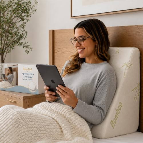 Almohada Cuña Lectura | Cojín Cuña Ergonómica Respaldo Triangular Cama Sofá | Almohada Para Leer, Ver TV o Usar el Portatil en la cama. Apoyo Para Espalda, 45 Grados e Ideal Para el Descanso Diario.