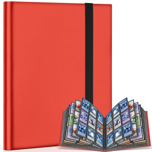 9 Pockets Trading Card Binder Storage, 360 Pockets Collectible Trading Card Album with Elastic Strap Side Loading Card Folder Sport Card Binder for MTG, TCG, Baseball, Football Cards (Red)