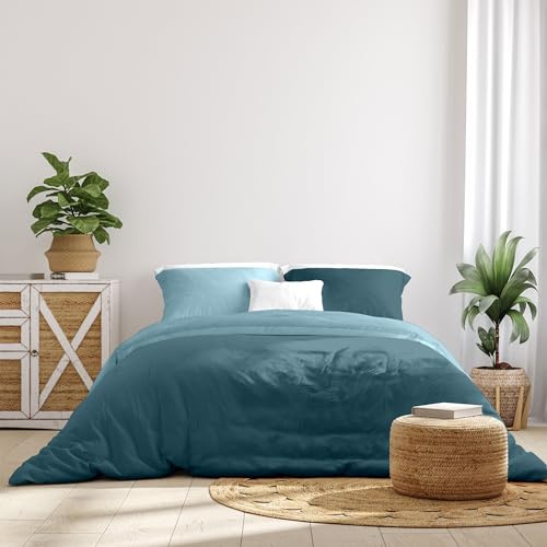 Ruggeri Set Lenzuola Copripiumino Matrimoniale Microfibra, Azzurro Bicolor