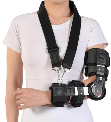 HKFGSHOP Post-Operative Elbow Brace, Hinged Arm Immobilizer, Lightweight Metal Frame Arm Support with Shoulder Strap, Adjustable Angle and Length, for Elbow Post-surgery Fixation