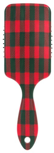 Cepillo de pelo grueso, rizado, fino, largo, corto, húmedo o añade brillo y hace que sea suave, cepillo de paleta para hombres, mujeres y niños, tradicional rojo y verde a cuadros