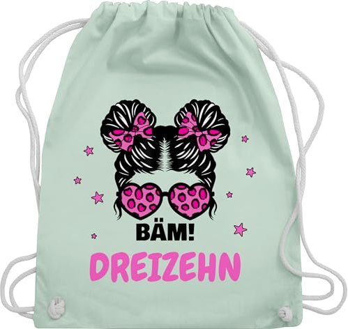 Turnbeutel Rucksack - Mädchen Messy Bun BÄM 13 Jahre alt Geschenk 13. Geburtstag Geschenke 13 Jährige I Dreizehn I 13ter - Unisize - Pastell Grün