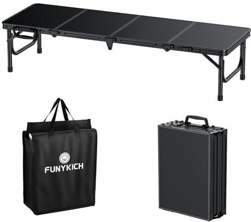 FUNYKICH Tavolo da Campeggio Pieghevole in Alluminio per 4-7 Persone, 116x40x26 cm, Piano in MDF con Borsa di Trasporto, Leggero e Resistente per Spiaggia Picnic Giardino Pesca,Colore Nero
