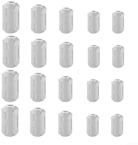 Yuanpgky Clips de cable de núcleo de ferrita para supresión de ruido, paquete de 20 con varios tamaños (3,5 mm, 5 mm, 7 mm, 9 mm, 13 mm), filtrado RFI para cables de datos de audio y vídeo USB