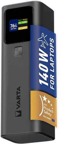 VARTA Powerbank 27000 mAh, High Speed, 140 W Charge Ultra-Rapide, Aluminium | pour Laptop, smartphone, Tablet et Drohne, 2x USB C PD, 1x USB A Quick Charge 18 W, Smart Display, flugtauglich