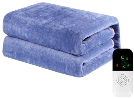 Crepundia Portable Heated Shawl, 220V Heizdecke Intelligenter Schalter Verdicken Sicherheitsheizkissen Thermostat Decken Körperwarme Flanellmatratze(Blue,80x150cm)