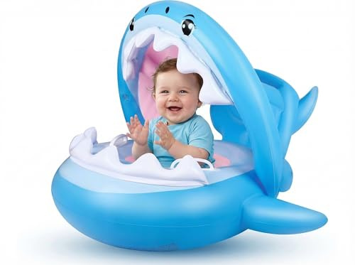 Schwimmring Baby Schwimmring mit Sonnendach | Schwimmring Baby 6 Monate bis 1 Jahre | Sicherer Baby schwimmring ab 6 Monaten mit Rückenlehne | Baby Schwimmreifen für Pool & Strand