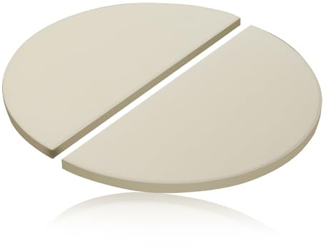 15 Inch Half-Moon Ceramic Heat Deflector Plates for Kamado Joe Classic I, II, III Grill Parts BBQ Accessories, 2-Pack Pizza Stone