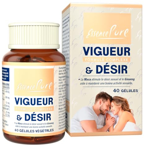 Complexe Vigueur & Désir Maca, Ginseng et Safran, Essence Pure, 40 Gélules