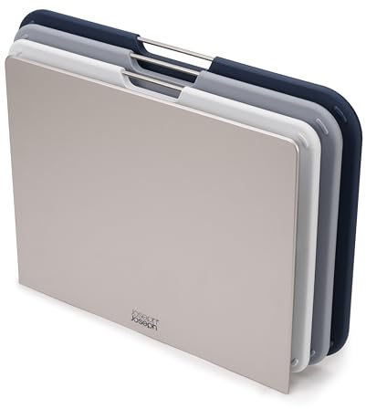 Joseph Joseph Nest - Juego de 3 tablas de cortar, codificadas por color, con estuche de almacenamiento, Grandes, Gris
