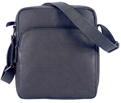 Sunsa klein Herren Leder Tasche, schwarze Ledertasche Umhängetasche/Schultertasche Crossbody bag, kleine Handtasche Herrentasche Vintage für Arbeit Reise Alltags, Geschenke für Männer