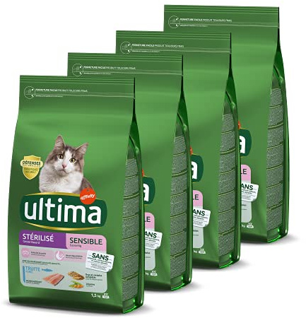 Ultima Croquetas Esterilizadas Sensible a Trucha para Gato: Pack 4 x 1,5 kg - Total 6 kg
