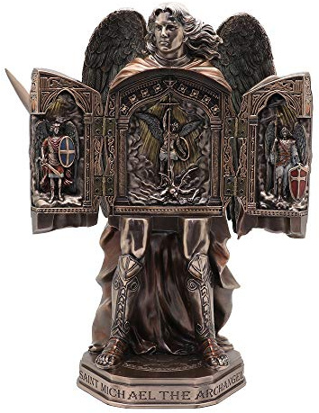 Veronese Design 11 3/8 Tall Cold Cast Resin Antique Bronze Finish Armored Archangel Saint Michael Triptych Statue Figurine