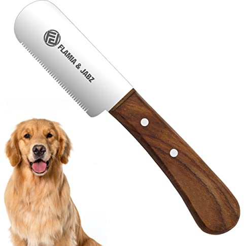 FLAMIA & JABZ Couteau de toilettage Professionnel pour Chien, Outil de Coupe à la Main, Manche en Bois Meranti antidérapant avec Lame en Acier Inoxydable (Fin, droitier)