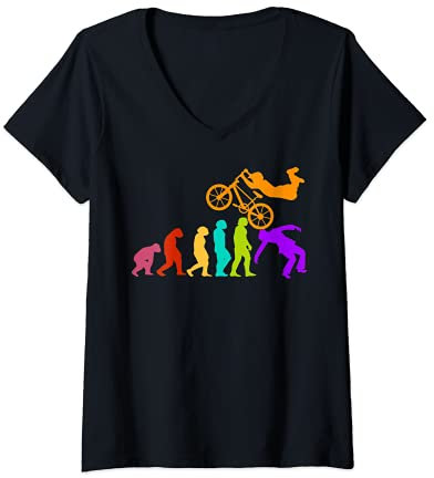 Damen BMX Rad Radfahrer BMX Bike Fahrrad Evolution race BMX T-Shirt mit V-Ausschnitt