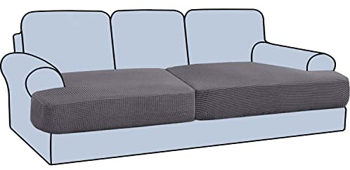H.VERSAILTEX Stretch 2 Piece T Cushion Sofa Slipcovers Individually Sofa Cushion Covers for 2 Cushion Couch Sofa Seat Cushion Covers with Elastic Bands Featuring Thicker Jacquard Fabric, Grey