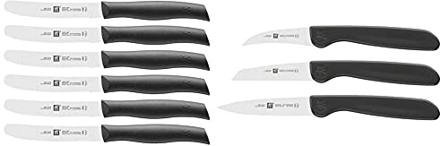 Zwilling Messer-Set, 6-tlg., Frühstücksmesser, Klingenlänge: 12 cm, Rostfreier Spezialstahl/Kunststoff-Griff, Twin Grip & 38115001 Gemüsemesser-Set, 3 tlg., Kunststoff, schwarz
