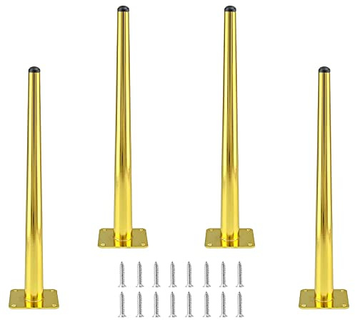 Cjueiom 16 Inch Gold Furniture Legs Set of 4 | Straight, Mid-Century Couch Legs, Heavy Duty Coffee Table Legs, Conical Chair Feet Metal Cabinet Legs