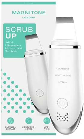 Magnitone Scrub Up 3-in-1 Ultrasonic Pore Scrubber + Serum Infuser, for Clean & Toned Skin, Cleanse, Moisturise & Lift Your Skin, Remove Blackheads + Excess Oil, USB Rechargeable, Ion Technology