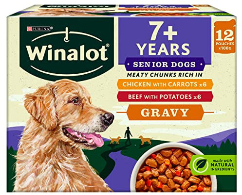 WINALOT Meaty Chunks Senior Mixed in Gravy Wet Dog Food Pouches 12x100g (Pack of 4)