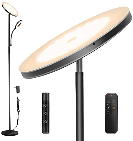 Lampada LED da Terra Moderna, 3600LM 42W Piantane da Salotto con Lettura & Telecomando & Tocco, Montaggio in 1 Min, Base ponderata da 2,5 kg, Lampada Alta da Salotto per Camera da Letto, Ufficio (Nera