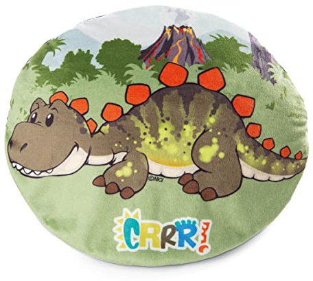 NICI Kissen Dino Fossily 32 x 26 cm – ovales Kuschelkissen mit Dinosaurier-Motiv, Wendefunktion & Glow In The Dark-Effekt, Dekokissen für Kinder & Erwachsene, 48820, tolle Geschenkidee, bunt