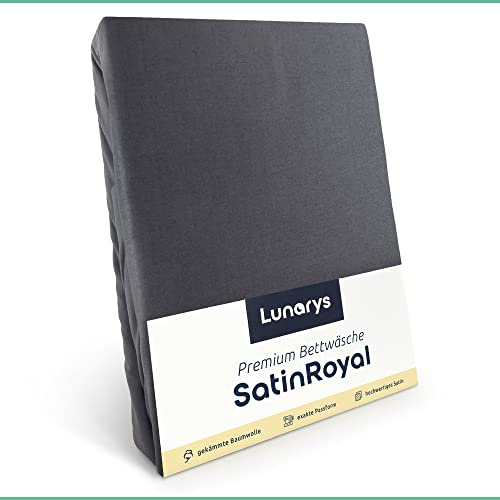 Lunarys SatinRoyal Bettwäsche Set - Uni Anthrazit - 155x220 cm mit 1 x 80x80 cm Kissenbezug - Premium Luxus Satinbettwäsche - dichter und hochwertiger Stoff 160 g/m² - 100% feinste Baumwolle