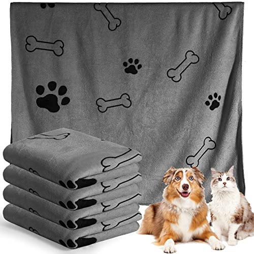 Chumia 4 Pcs Dog Towels for Drying Dog Puppy Bulk Microfiber Absorbent Paw Towel Pet Bathing Supplies Quick Drying for Medium Cats Pets Shower(55 x 28 Inch,Gray)