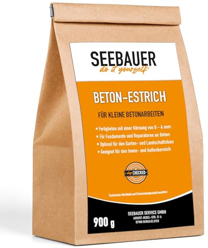 SEEBAUER diy® Beton-Estrich | Herstellung von Zementestrichen | Reparieren von Betonfußböden | Fertig-Beton zum Betonieren von nicht statischen Bauteilen | Wiederverschließbar (900 g)