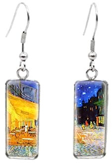 Van Gogh Gemälde, Fischhaken-Ohrringe, Sternennacht, rechteckige Ohrringe, Glas, Handarbeit, Schmuck, Glas